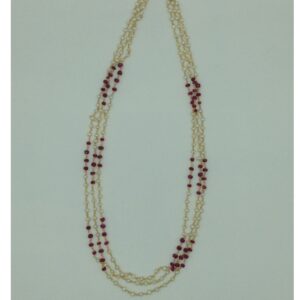 Red Beeds and Pearls 3 Line Taar Mala JSS0183