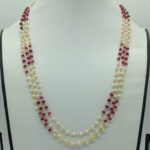 Red Beeds and Pearls 3 Line Taar Mala JSS0183