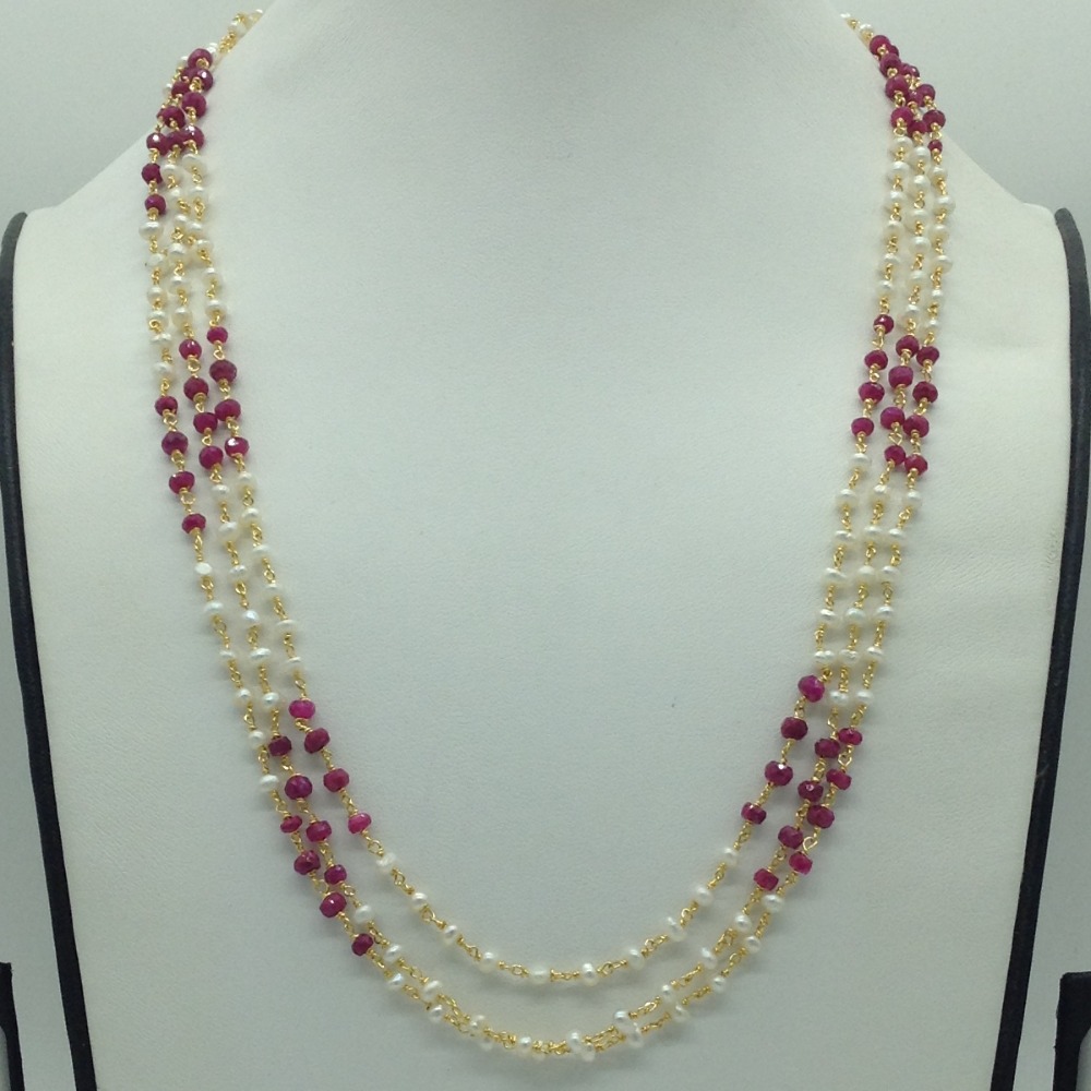 Red Beeds and Pearls 3 Line Taar Mala JSS0183