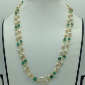 Green Beeds and Pearls 2 Line Taar Mala JSS0182