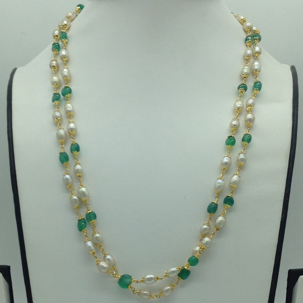 Green Beeds and Pearls 2 Line Taar Mala JSS0182