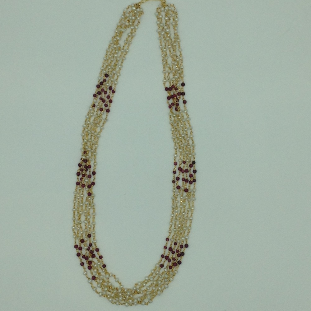 Red Ruby and Pearls 6 Line Taar Mala JSS0181