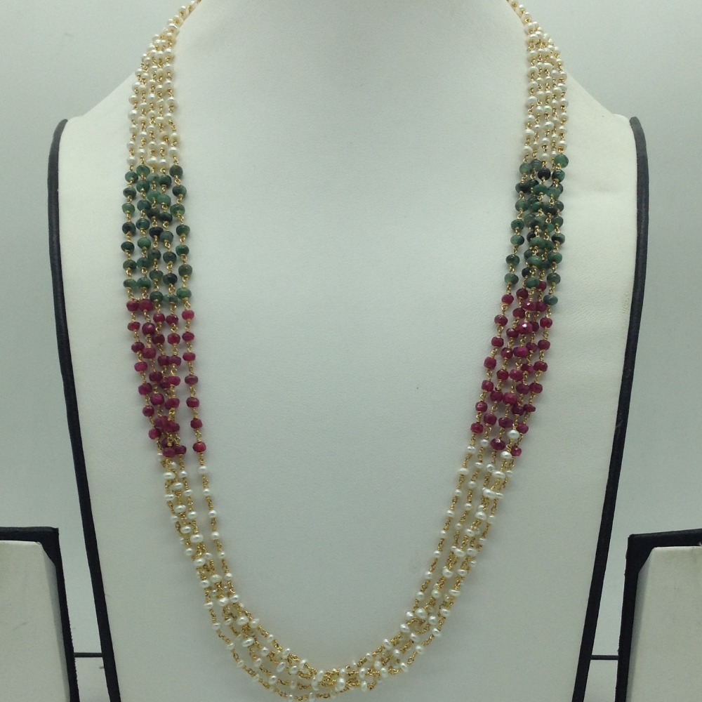 Red,Green Beeds and Pearls 6 Line Taar Mala JSS0180