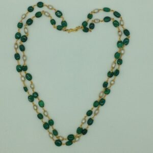 Green Beeds and Pearls 2 Line Taar Mala JSS0179