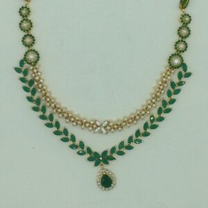 Pearls and Green CZ Necklace Set JNC0215