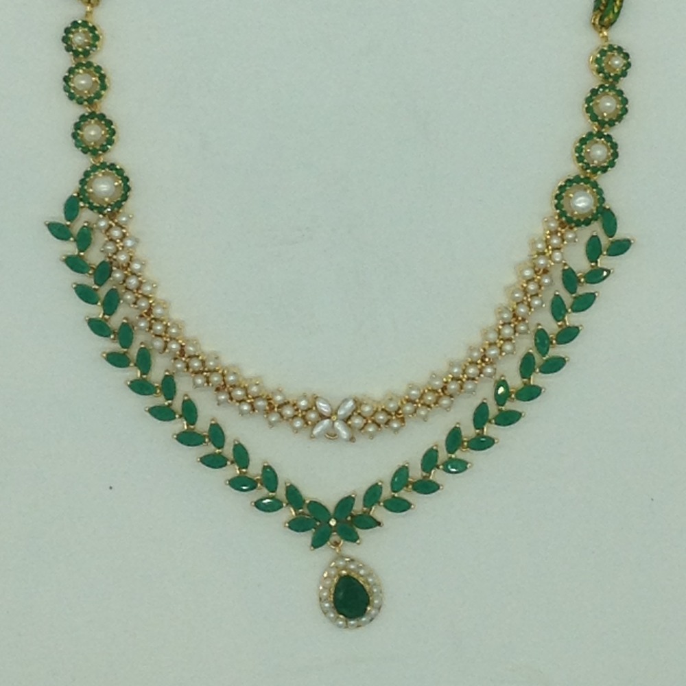 Pearls and Green CZ Necklace Set JNC0215