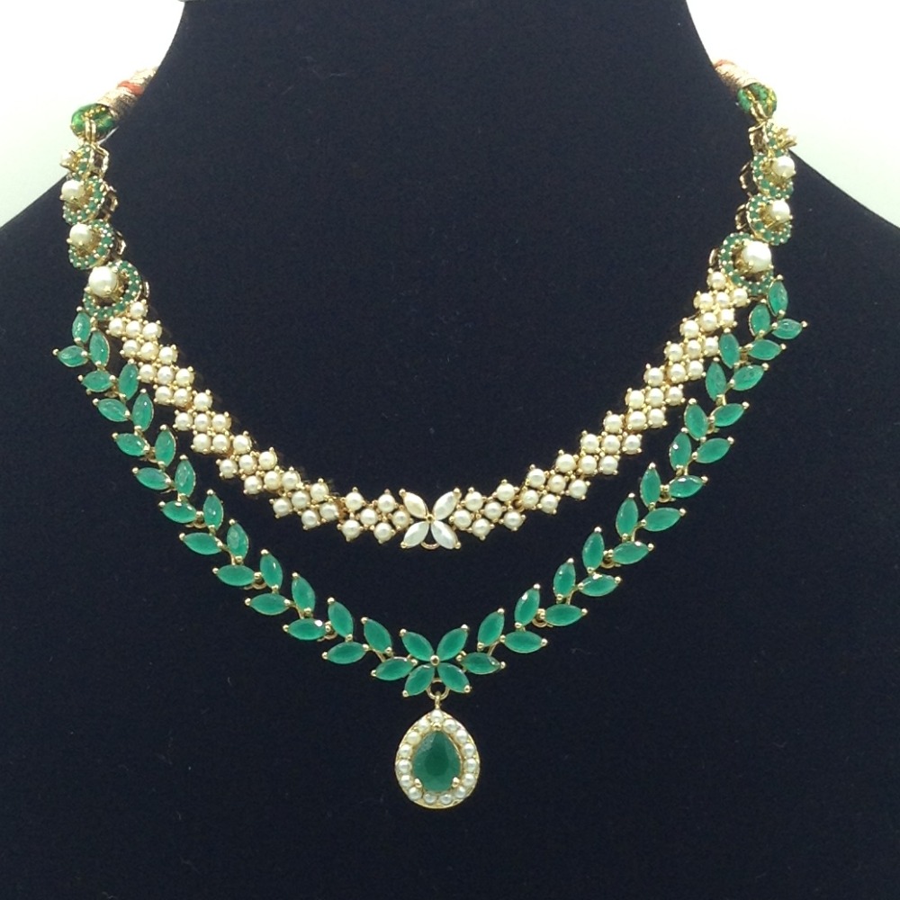 Pearls and Green CZ Necklace Set JNC0215