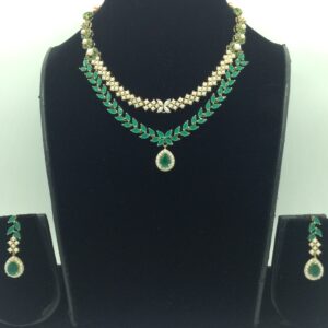 Pearls and Green CZ Necklace Set JNC0215
