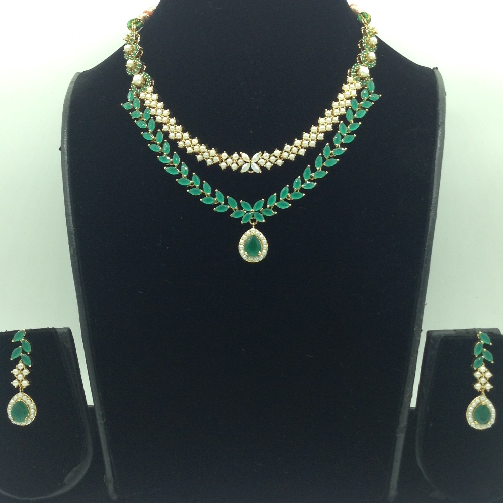 Pearls and Green CZ Necklace Set JNC0215