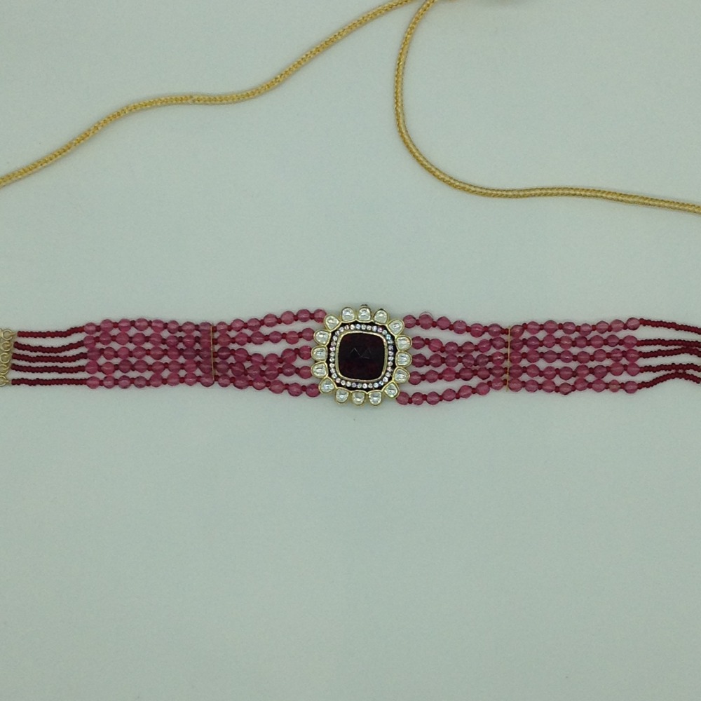 White Red Kundan Choker Set With 5 Line Red Beeds JPS0783