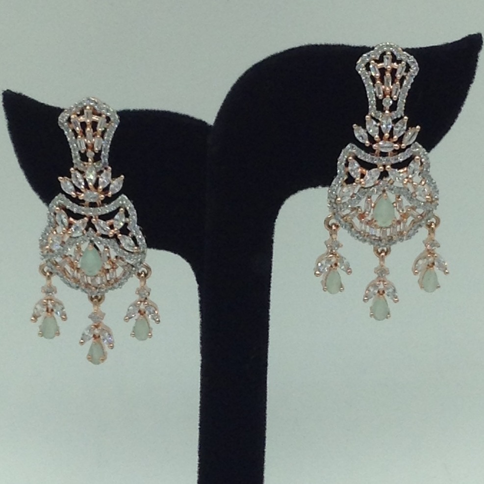 White Green CZ Choker Set With 5 Line Green Beeds JPS0782