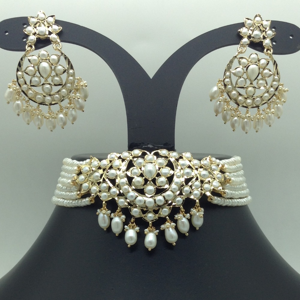 Pearls Choker Set With 7 Line Pearls Mala JPS0778