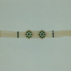 White,Green CZ Choker Set With 5 Line Pearls Mala JPS0766