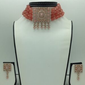 White,Pink CZ Choker Set With 4 Line Pink Semi Mala JPS0763