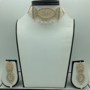 White CZ Choker Set With 6 Line Flat Pearls Mala JPS0762