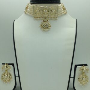 Pearls Jadau Choker Set With 6 Line Flat Pearls Mala JPS0761