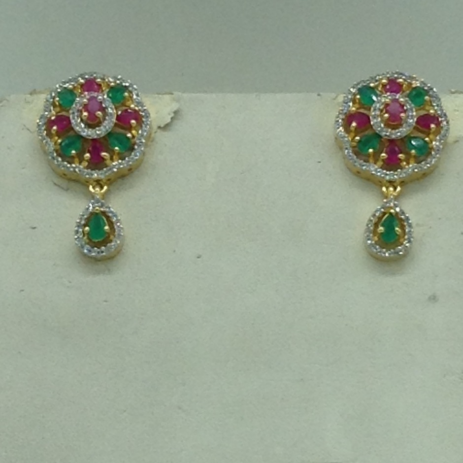 Multicolour CZ Choker Full Set With 4 Line Flat Pearls Mala JPS0760 - Image 3