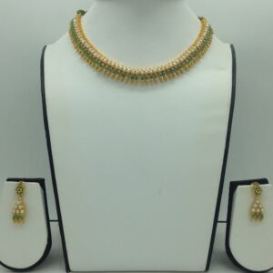 Pearls and Green CZ Necklace Set JNC0208