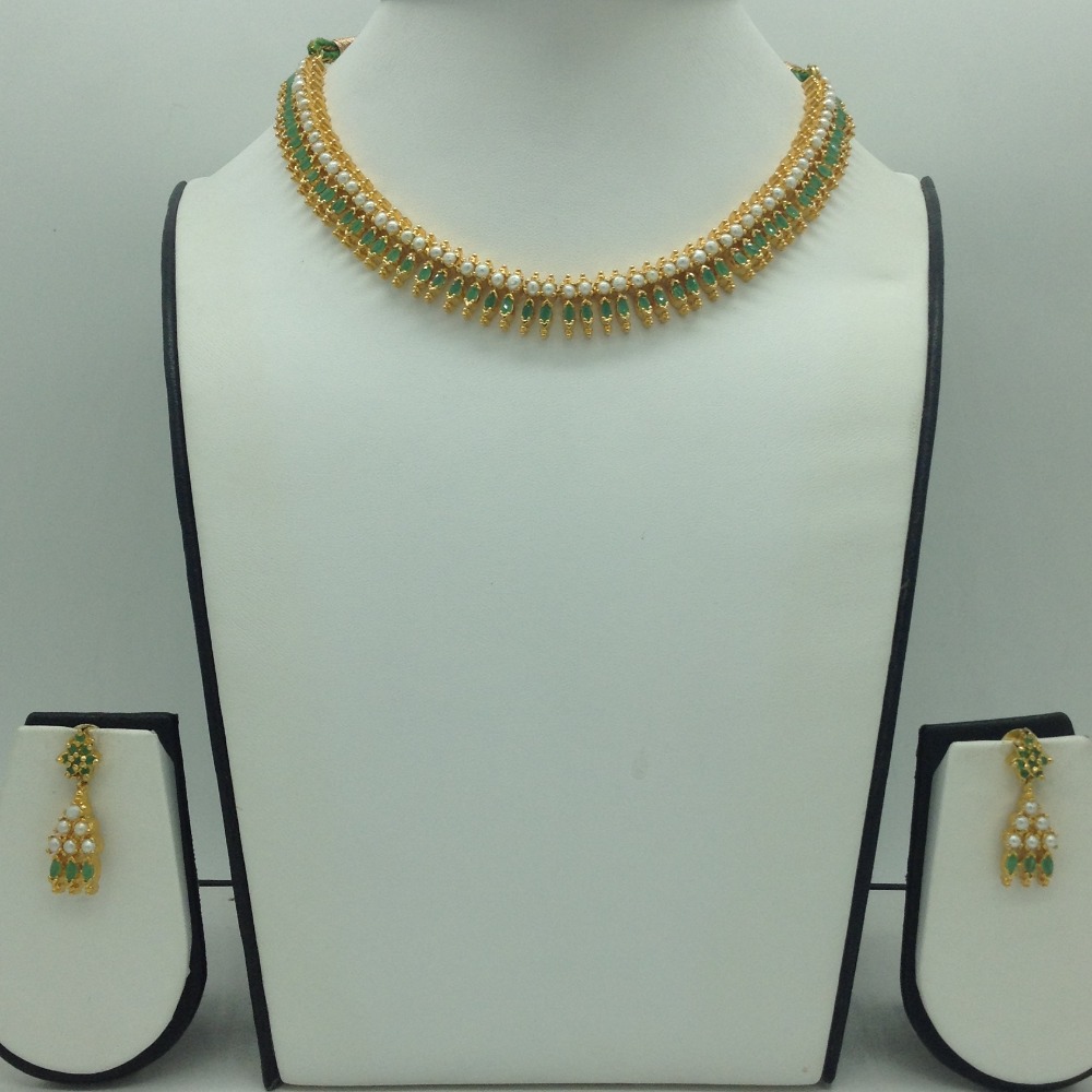Pearls and Green CZ Necklace Set JNC0208