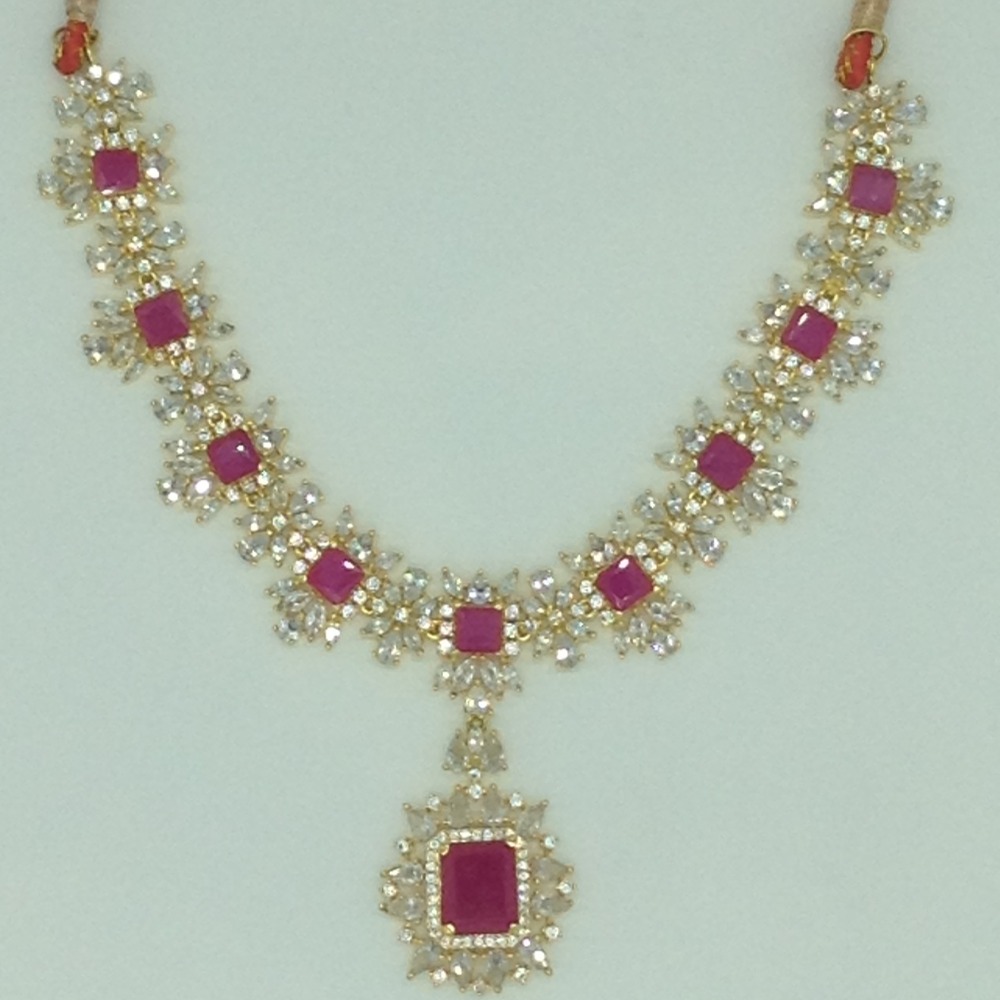 Red and White Cz Necklace Set JNC0204 - Image 4