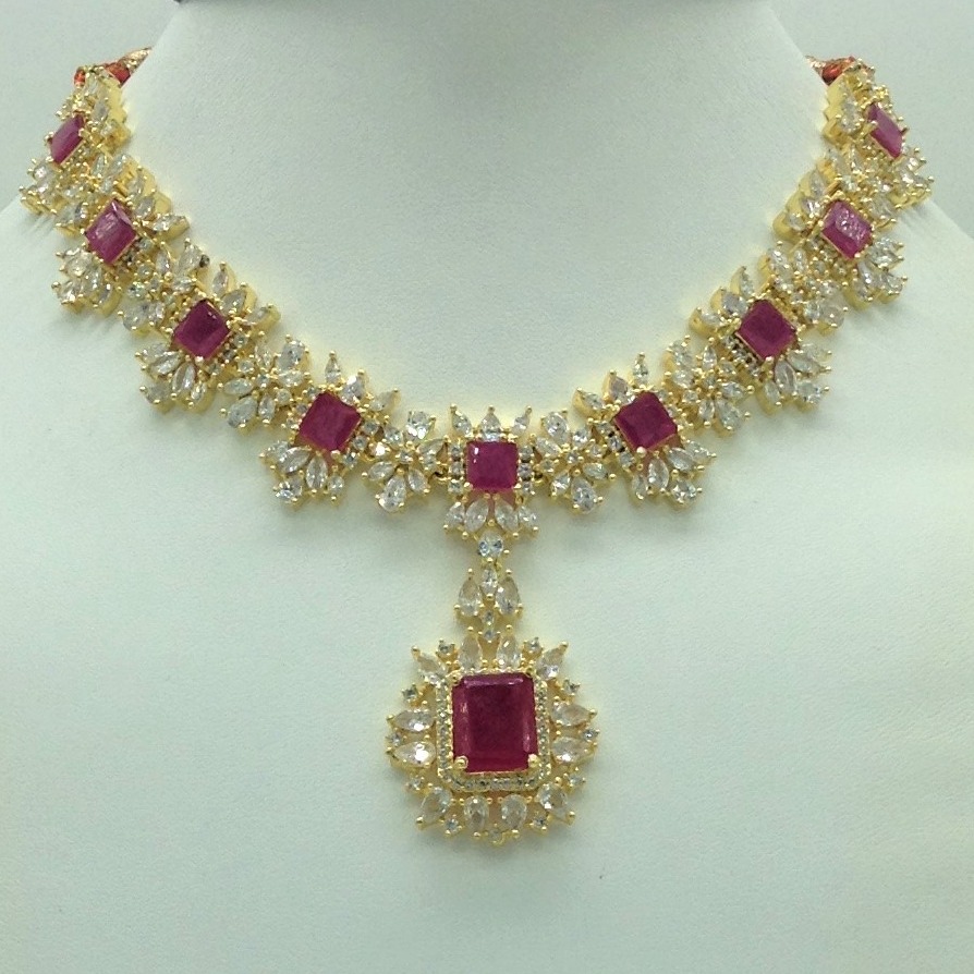 Red and White Cz Necklace Set JNC0204 - Image 2