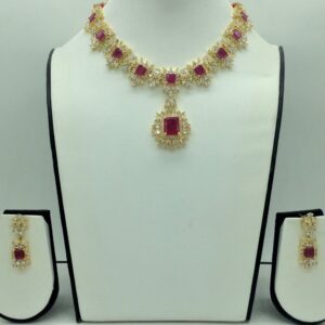 Red and White Cz Necklace Set JNC0204