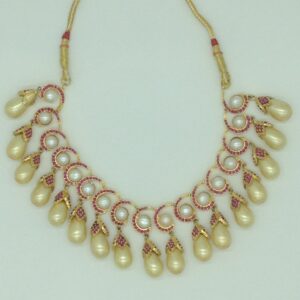 Red Cz and Pearls Necklace Set JNC0203
