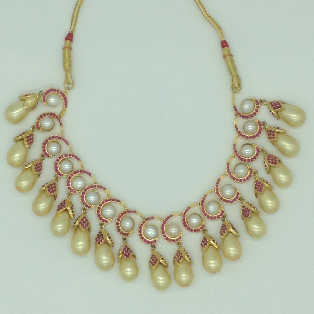 Red Cz and Pearls Necklace Set JNC0203