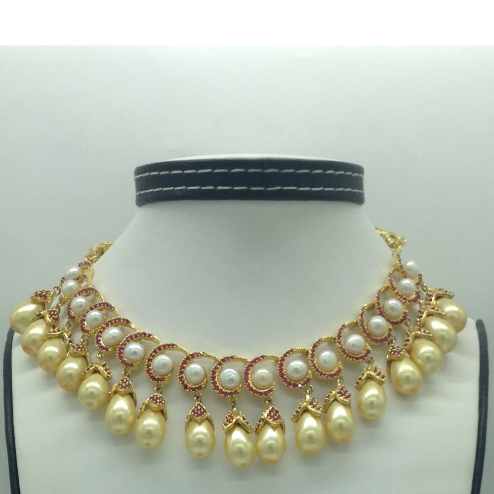 Red Cz and Pearls Necklace Set JNC0203