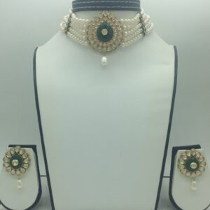 Kundan choker set with 5 line flat pearls mala jps0755