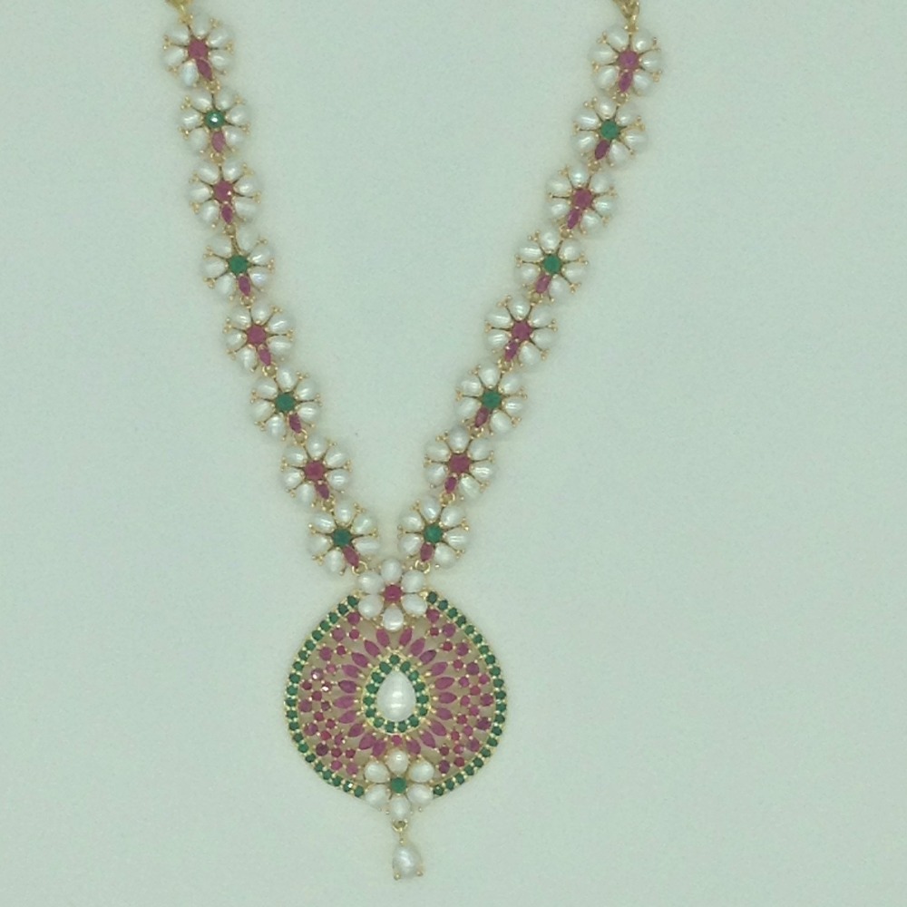 Red,Green Cz and Pearls Necklace Set JNC0198 - Image 4