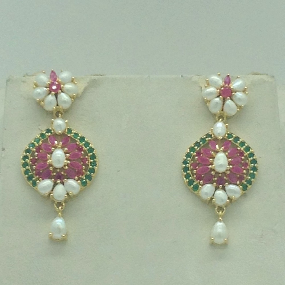 Red,Green Cz and Pearls Necklace Set JNC0198 - Image 3