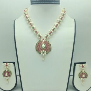 Red,Green Cz and Pearls Necklace Set JNC0198