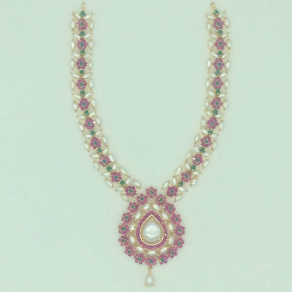 Red,Green Cz and Pearls Necklace Set JNC0197 - Image 4