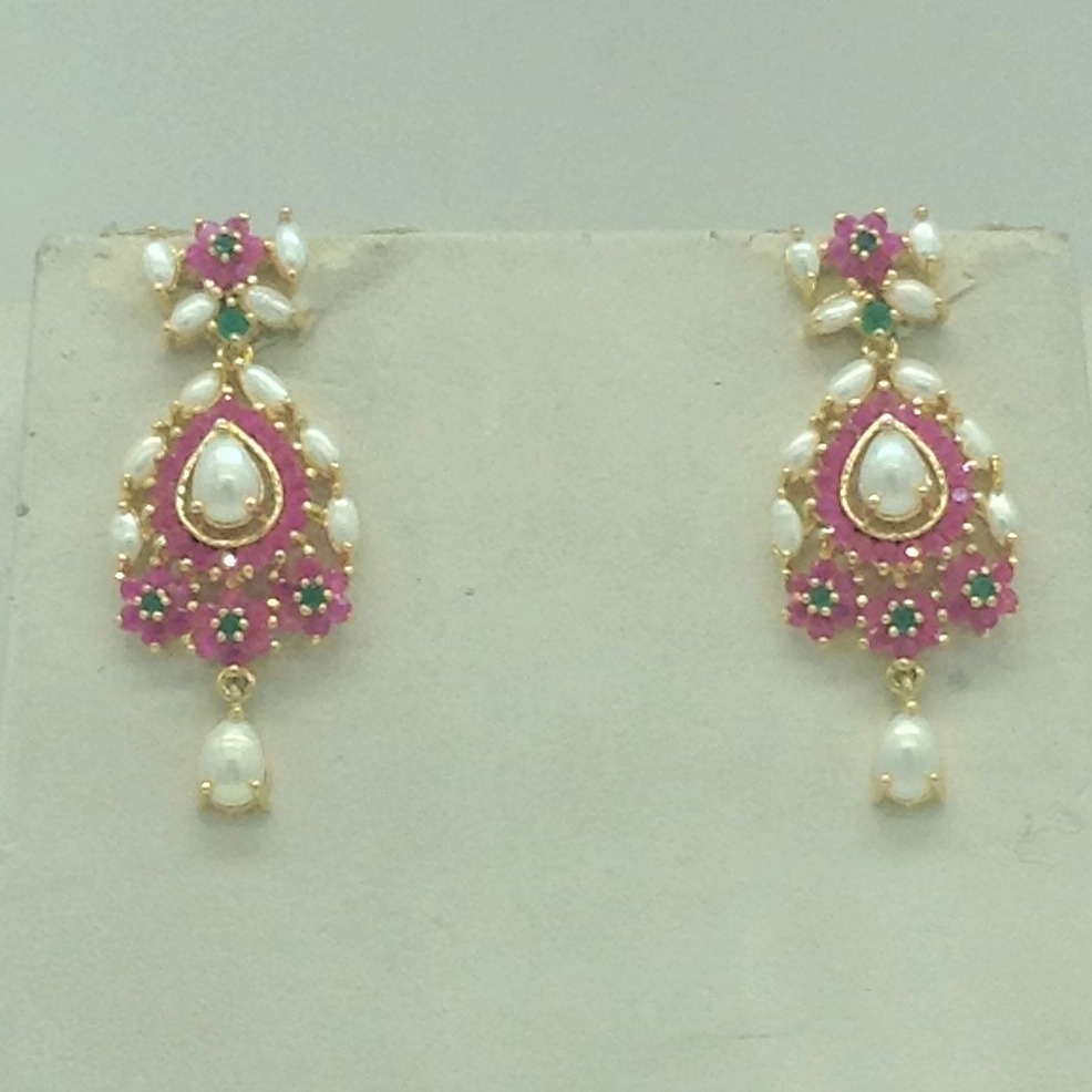 Red,Green Cz and Pearls Necklace Set JNC0197 - Image 3