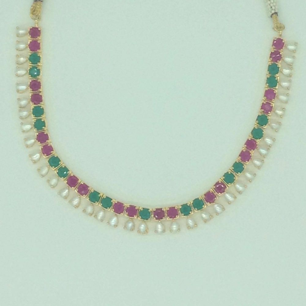 Red,Green Cz and Pearls Necklace Set JNC0195 - Image 4