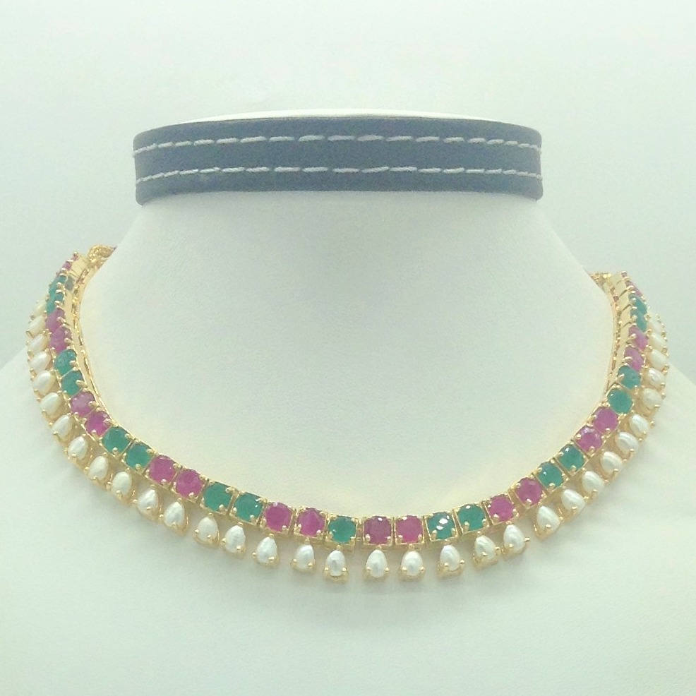 Red,Green Cz and Pearls Necklace Set JNC0195 - Image 2