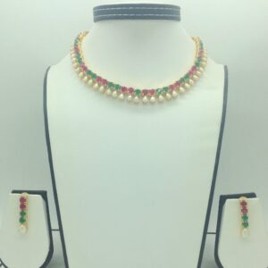 Red,Green Cz and Pearls Necklace Set JNC0195