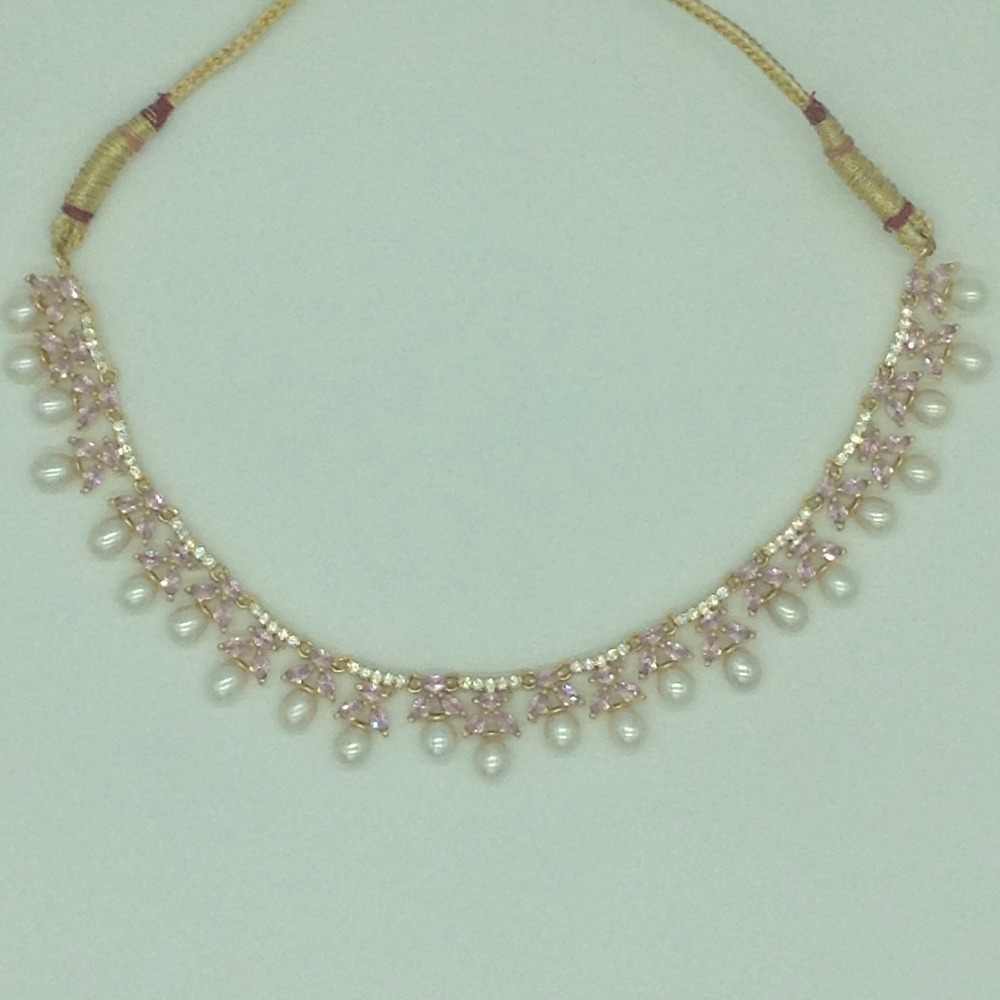 White,Pink Cz and Pearls Necklace Set JNC0194 - Image 4