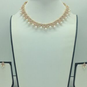 White,Pink Cz and Pearls Necklace Set JNC0194