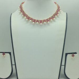 Red Cz and Pearls Necklace Set JNC0193