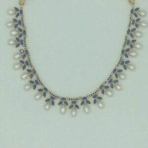 Blue Cz and Pearls Necklace Set JNC0192