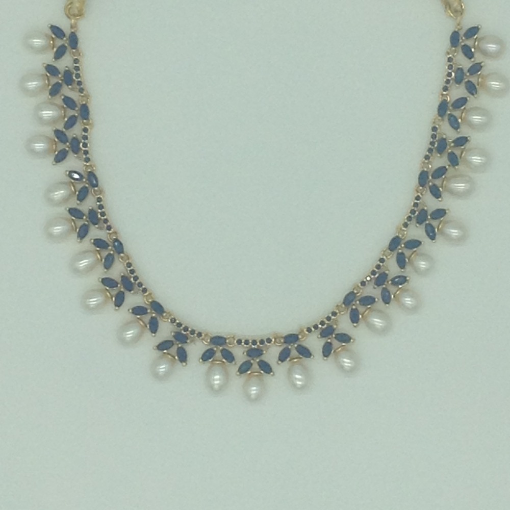 Blue Cz and Pearls Necklace Set JNC0192