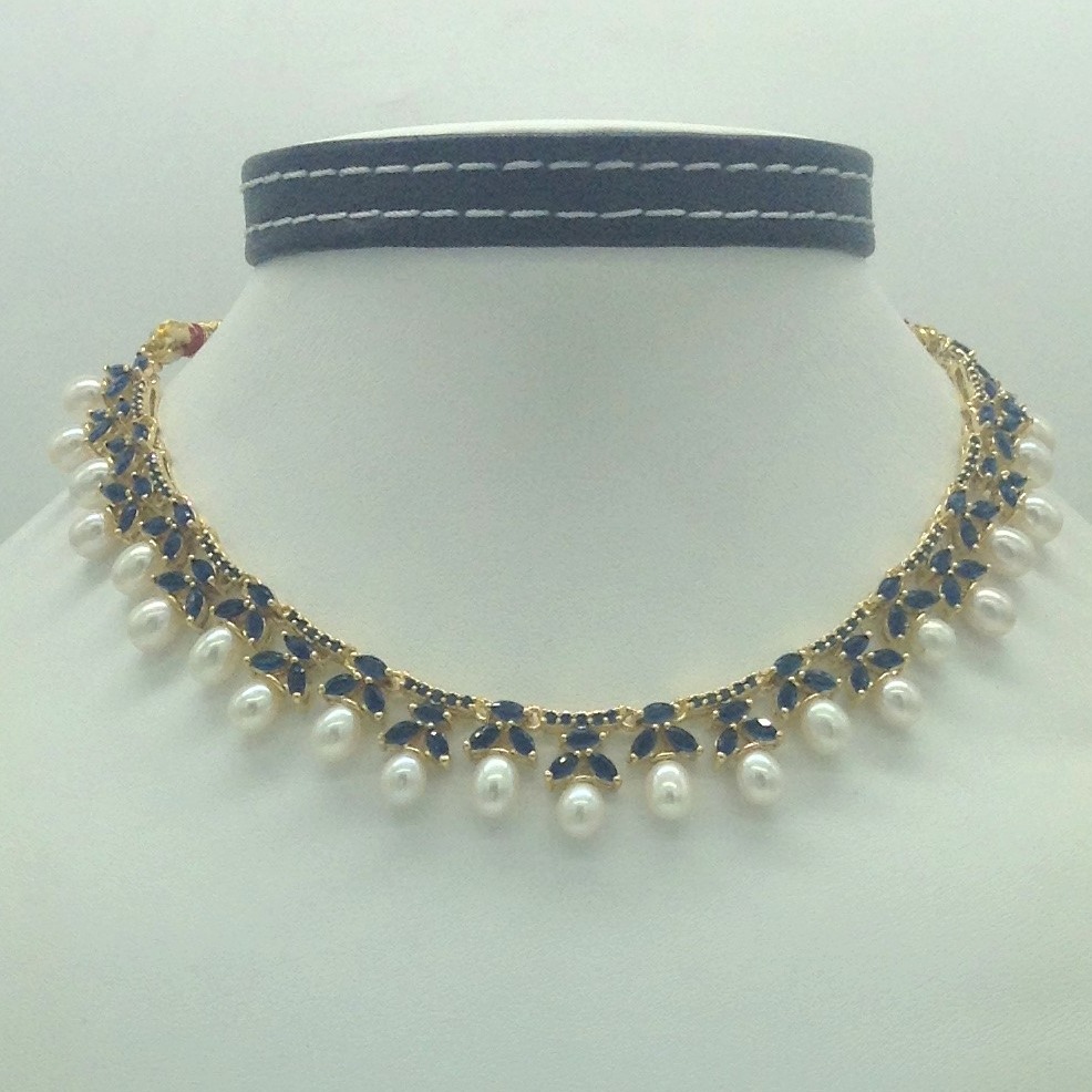 Blue Cz and Pearls Necklace Set JNC0192