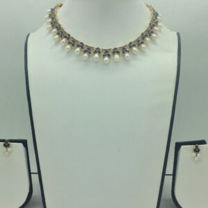Blue Cz and Pearls Necklace Set JNC0192