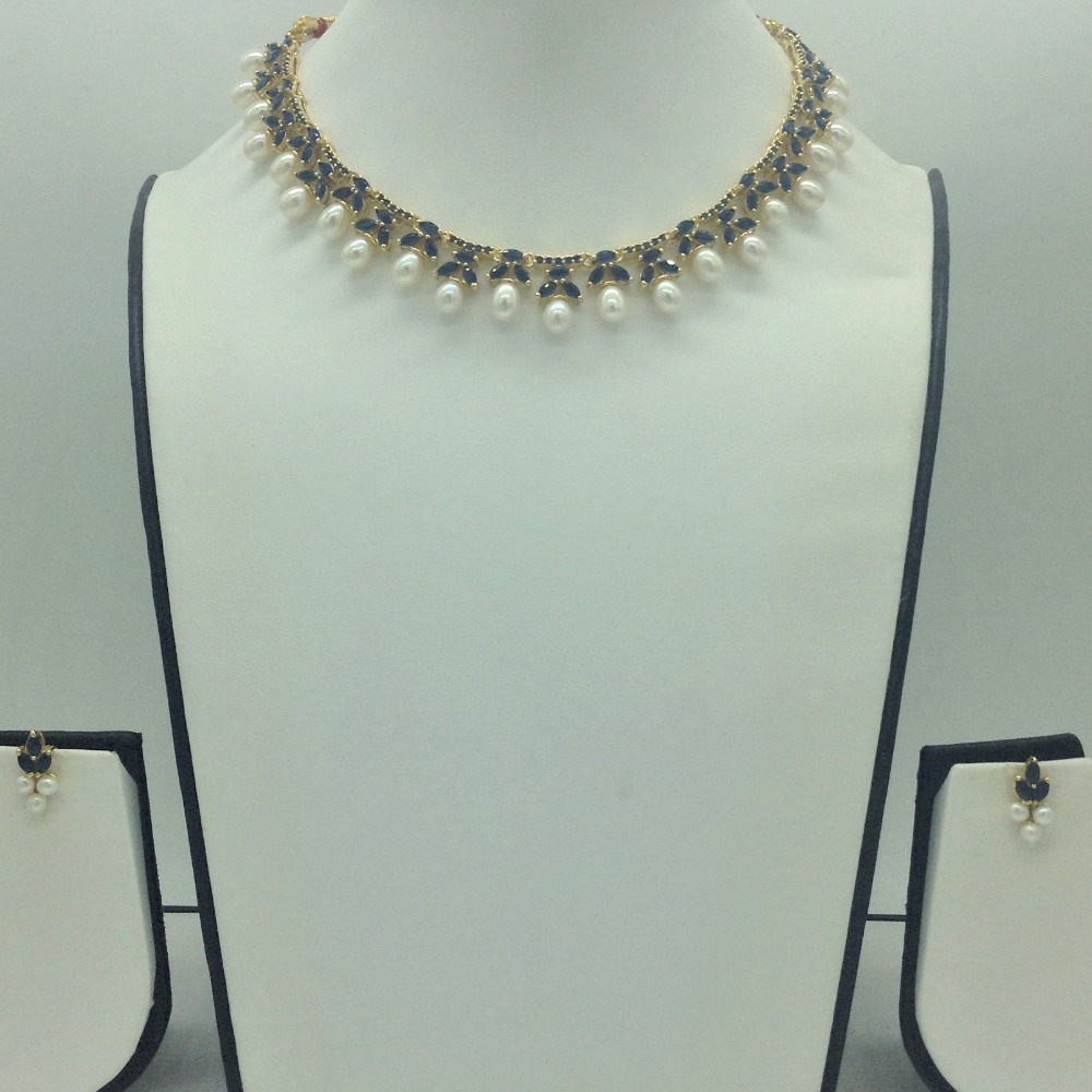 Blue Cz and Pearls Necklace Set JNC0192
