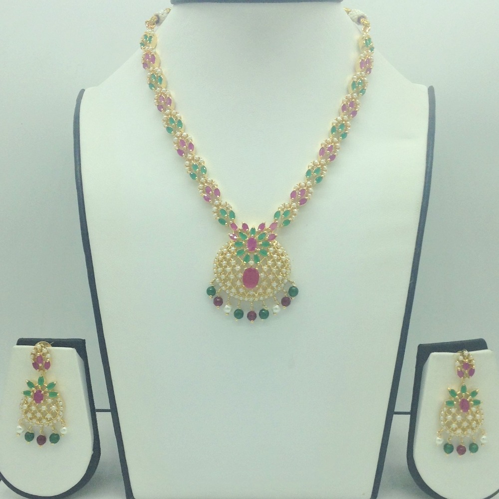 Red,Green Cz and Pearls Necklace Set JNC0188