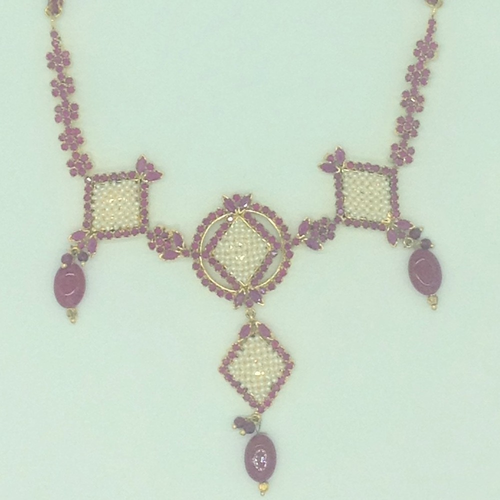 Red Cz and Pearls Necklace Set JNC0187