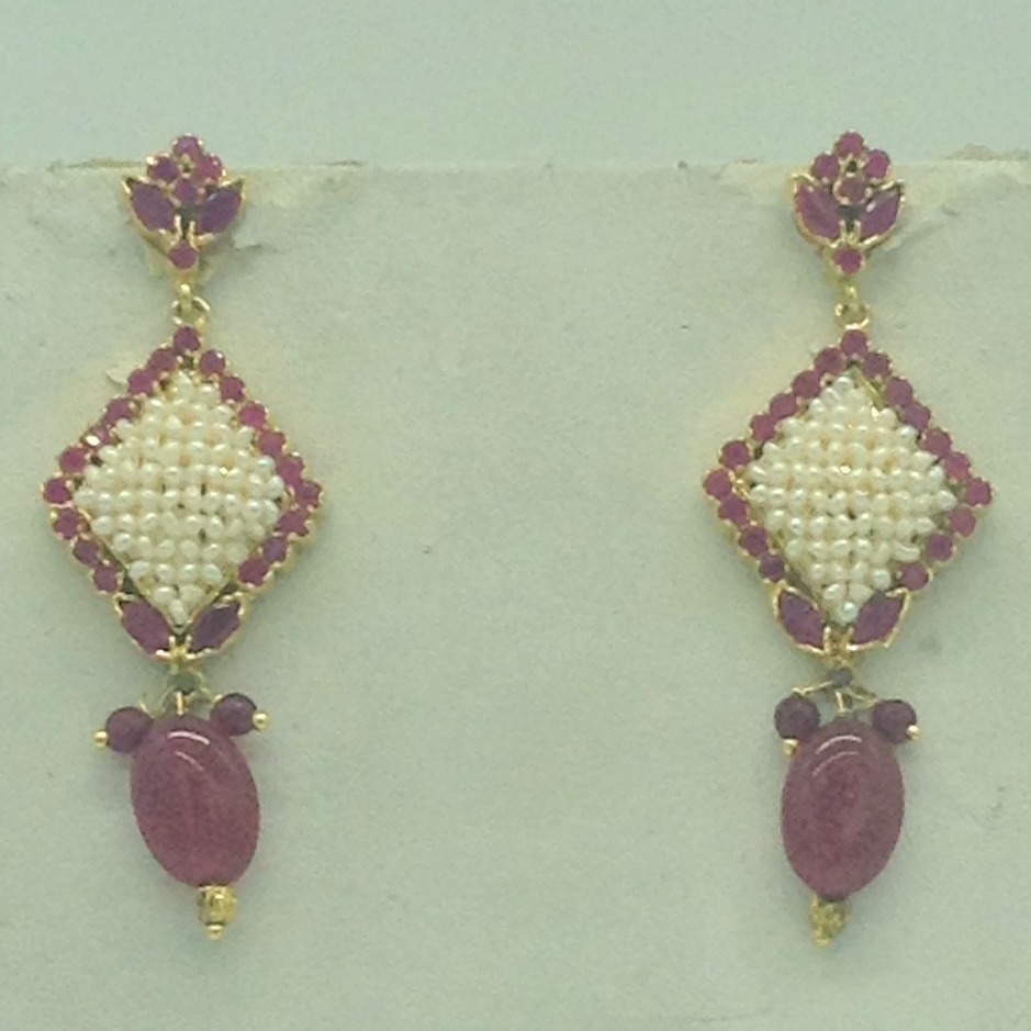 Red Cz and Pearls Necklace Set JNC0187