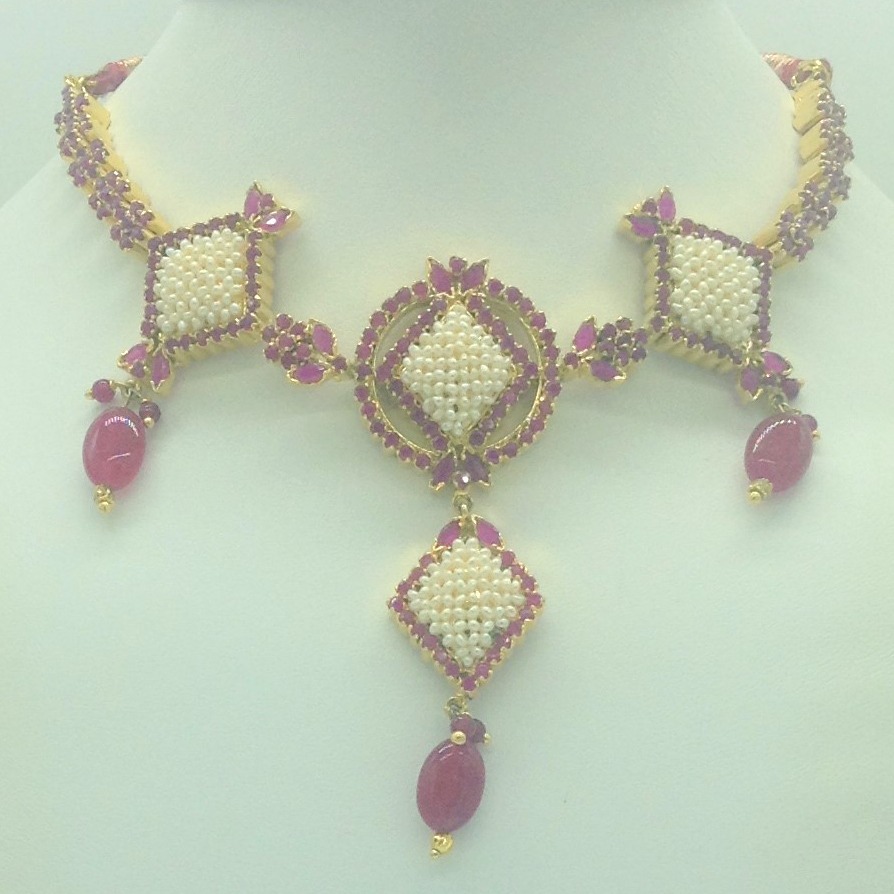 Red Cz and Pearls Necklace Set JNC0187